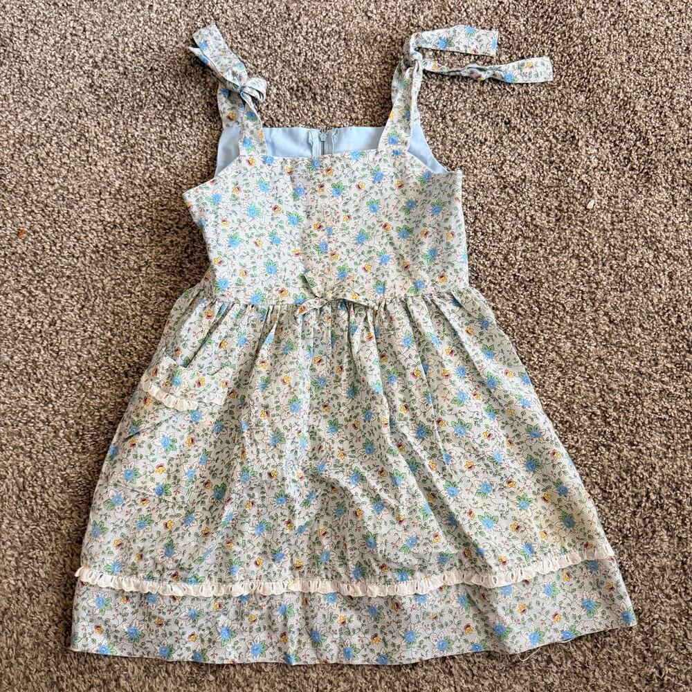 Handmade Vintage Floral Dress 70s Blue White Spring Size 2T